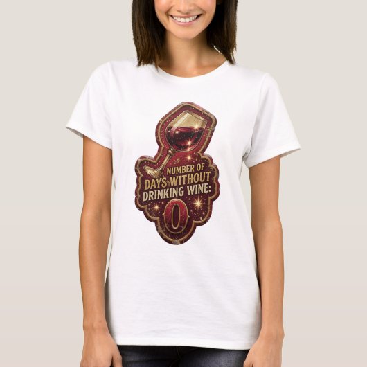 ワインを飲まずに過ごした日数 0 ゴールド Tシャツ (正面)