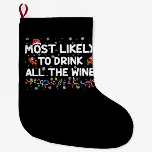 ワインを飲み干す一家のクリスマス ラージクリスマスストッキング