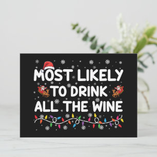 ワインを飲み干す一家のクリスマス 招待状