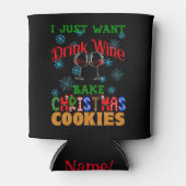 ワインを飲み、クリスマスクッキーを焼くおもしろい、クリスマス 缶クーラー (正面)