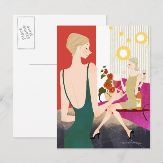 ワインを飲む女性 ポストカード (正面/裏面)