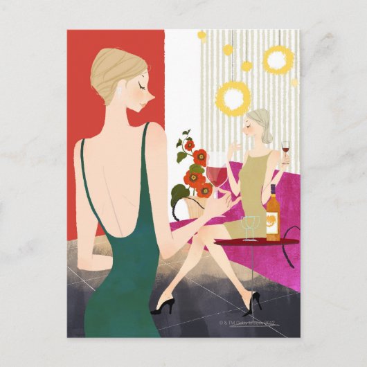 ワインを飲む女性 ポストカード (正面)
