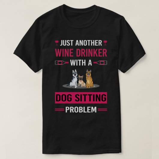 ワインを飲む犬の座り Tシャツ (デザイン正面)