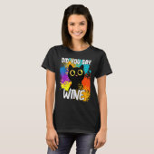 ワインを飲む黒猫 Tシャツ (正面フル)