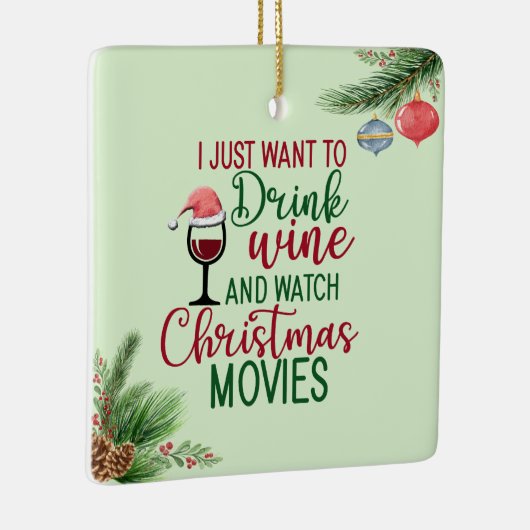 ワインを飲む，クリスマスムービーを見る，食べ Cookie セラミックオーナメント (右)