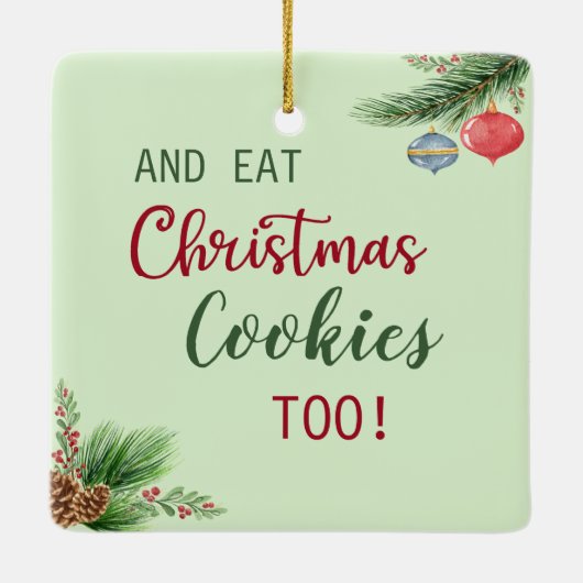 ワインを飲む，クリスマスムービーを見る，食べ Cookie セラミックオーナメント (裏面)