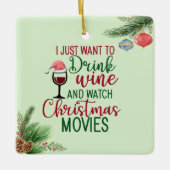 ワインを飲む,クリスマスムービーを見る,食べ Cookie セラミックオーナメント (正面)