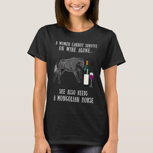 ワインを飲んでモンゴルの馬に乗る Tシャツ (正面)