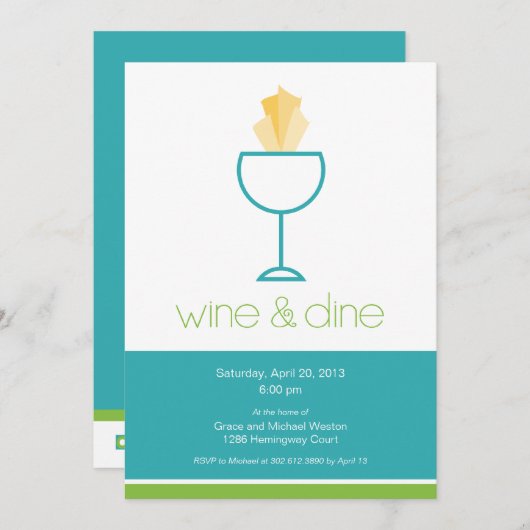 ワインを飲んで下さい及びパーティの招待状を食事して下さい 招待状 (正面/裏面)