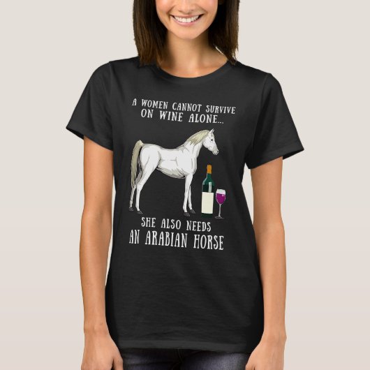ワインを飲んで白いアラブ馬に乗る Tシャツ (正面)