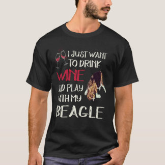 ワインを飲んで私のビーグルと遊ぼう 35 Tシャツ