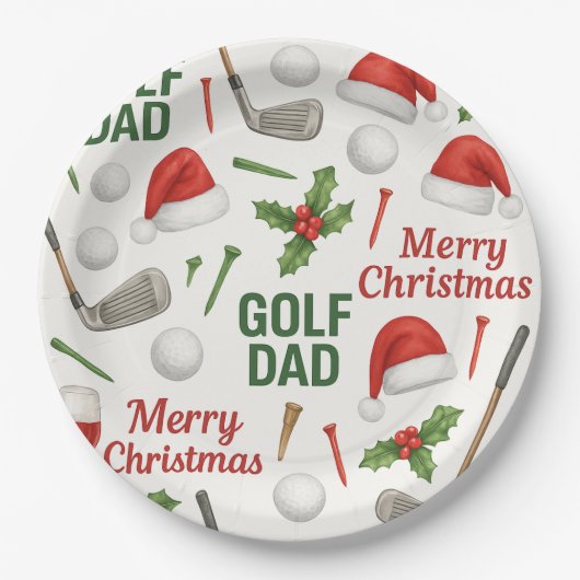 ワインアイロン付きゴルフクリスマスゴルフパパ ペーパープレート (正面)