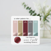 ワインアクア＆ゴールドのウィンターウェディングカラーパレットカード 招待状 (スタンド正面)