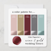 ワインアクア＆ゴールドのウィンターウェディングカラーパレットカード 招待状 (正面)