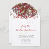 ワインアンドラッシェットピーコックヴィンテージ羽根 招待状 (正面/裏面)