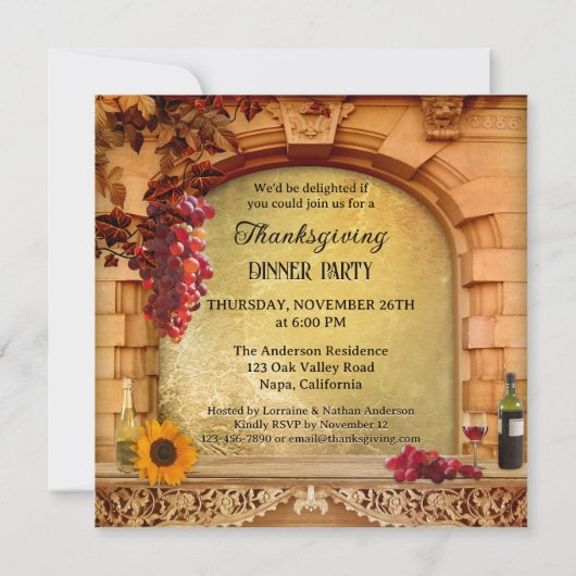 ワインイタリアン感謝祭ディナーパーティー 招待状 (裏面)