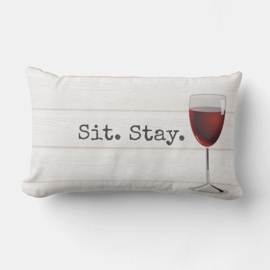 ワインウィズシットステイ文字 ランバークッション (正面)