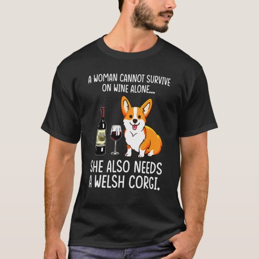 ワインウェルシュコーギーコルギを飲む Tシャツ (正面)