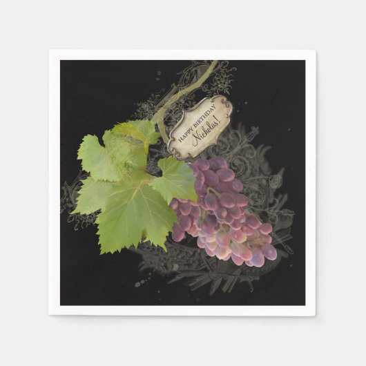 ワインエレガントをテーマにした誕生日パパーソナライズされたーティー スタンダードカクテルナプキン (正面)