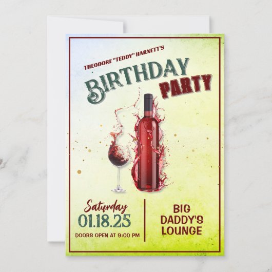 ワインエレガントをテーマにした誕生日パーティーの招待状 招待状 (正面)