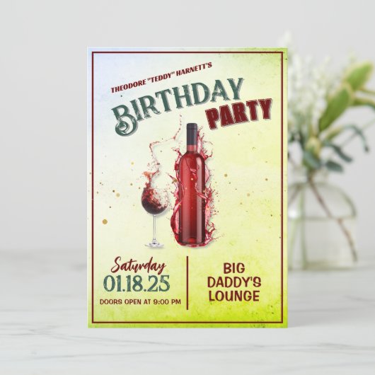 ワインエレガントをテーマにした誕生日パーティーの招待状 招待状 (スタンド正面)