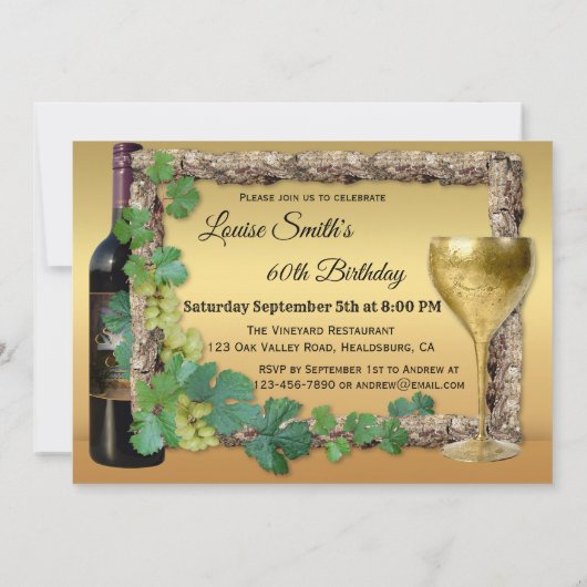 ワインエレガントをテーマにした誕生日パーティーの招待状 招待状 (裏面)