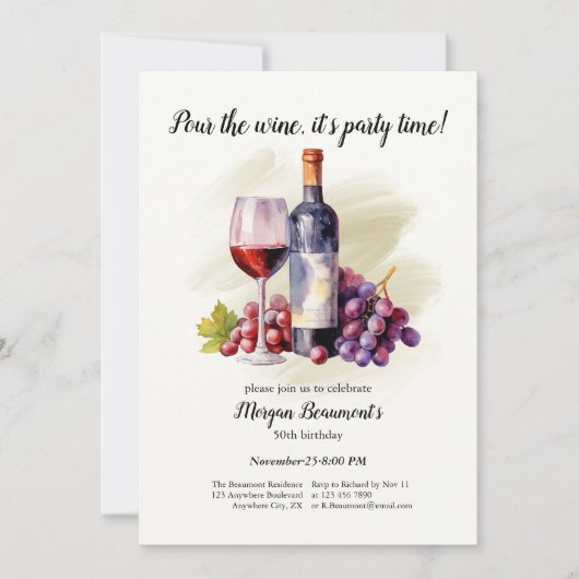 ワインエレガントをテーマにした50歳の誕生日パーティーを開催 招待状 (正面)