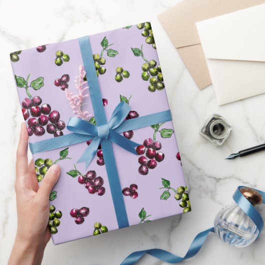 ワインエレガントブドウ図解入りの、写真付きの手水色 ラッピングペーパー (ギフト)