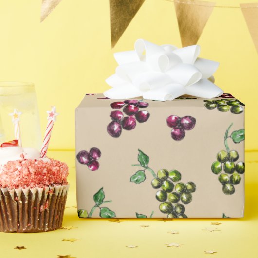 ワインエレガントブドウ図解入りの、写真付きの手水色 ラッピングペーパー (誕生日パーティー)