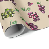 ワインエレガントブドウ図解入りの、写真付きの手水色 ラッピングペーパー (ロールコーナー)
