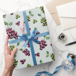 ワインエレガントブドウ図解入りの、写真付きの手水色 ラッピングペーパー