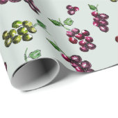 ワインエレガントブドウ図解入りの、写真付きの手水色 ラッピングペーパー (ロールコーナー)