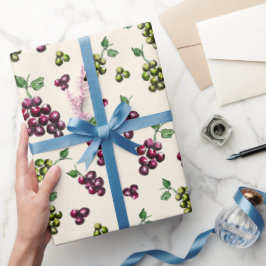 ワインエレガントブドウ図解入りの、写真付きの手水色 ラッピングペーパー