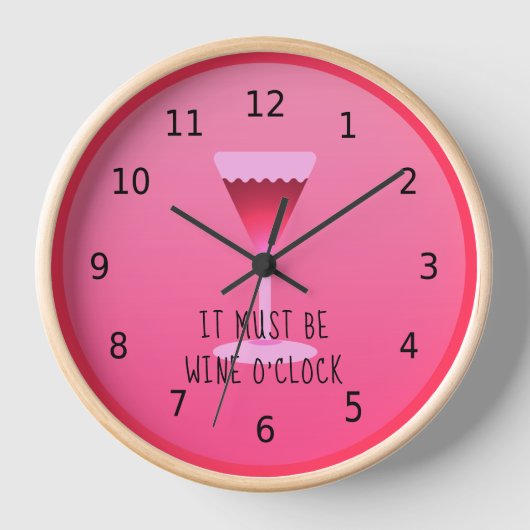 ワインオクロック、ピンク、数字 壁時計 (正面)