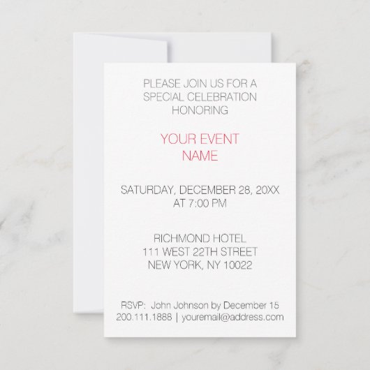 ワインカクテルパーティの招待状VIP招待状 招待状 (裏面)