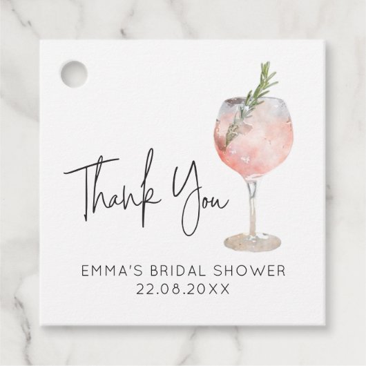 ワインカクテルピンクブライダルシャワー フェイバータグ (正面)