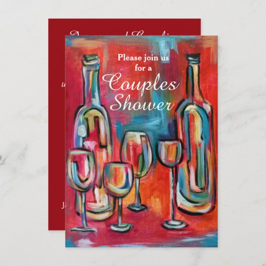 ワインカップルウェディングシャワーパーティー 招待状 (正面/裏面)