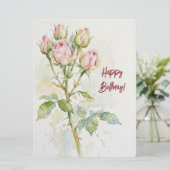 ワインカラーのアイリス 水彩画の花 誕生日おめでとう シーズンカード (スタンド正面)