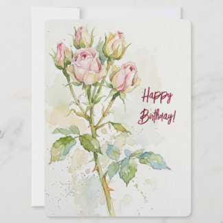 ワインカラーのアイリス 水彩画の花 誕生日おめでとう シーズンカード