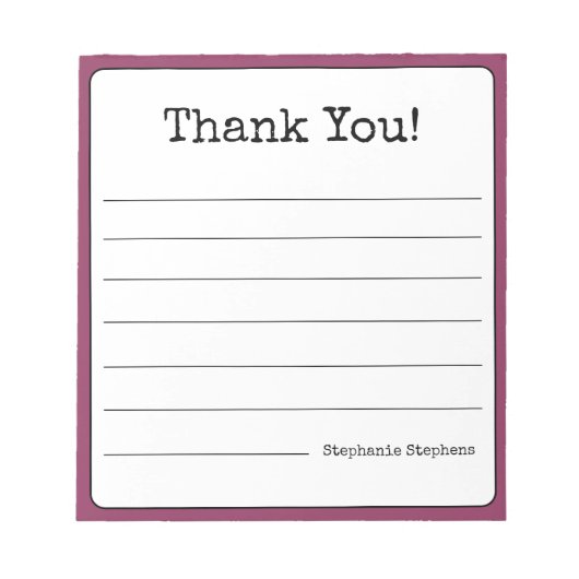 ワインカラーのレトロな感謝ノート あなたの名前入りライン ノートパッド (正面)