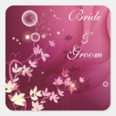 ワインカラーの花と渦巻き封筒のシール スクエアシール (正面)