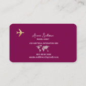 ワインカラーの飛行機の旅行ワールドマップ 名刺 (裏面)