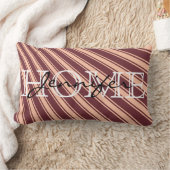 ワインカラーストライプパターンホームモノグラム ランバークッション (ブランケット)