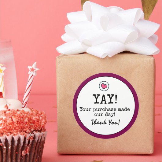 ワインカラーレトロとハートビジネスありがとう ラウンドシール (パーティー)