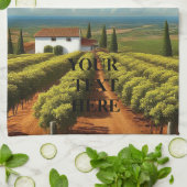 ワインカントリーのブドウ畑のパーソナライズ変更文字 キッチンタオル (折り畳み)