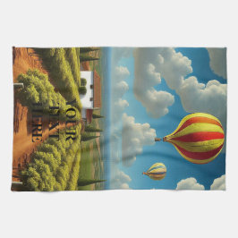 ワインカントリーのブドウ畑のパーソナライズ変更文字 キッチンタオル