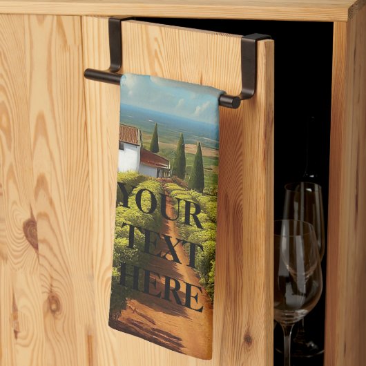 ワインカントリーのブドウ畑のパーソナライズ変更文字 キッチンタオル (三つ折り)