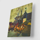 ワインカントリーキッチンデコル スクエア壁時計 (傾斜)