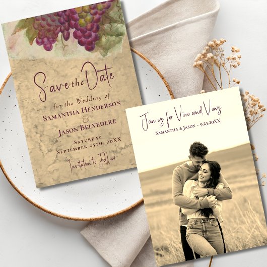 ワインカントリー ウェディング セピアフォトのSave the Date