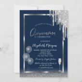 ワインガラスバルーングリッタードリップスブルーキンセアニラ 招待状 (正面)